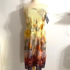 Lapis DRESS NWT Yellow floral spring One size summer strapless